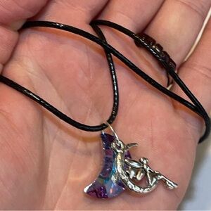 Fairy Glass Crystal Black Cord Becklace